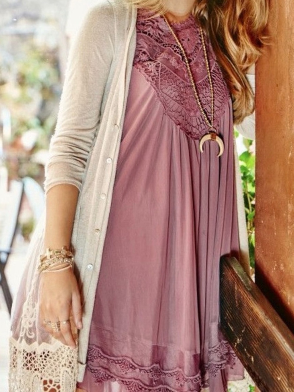 Altar’d State Mauve Boho Tunic Lace Dress XS